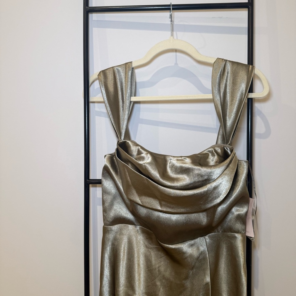 NWT Birdy Grey Mia Bridesmaid Dress Shiny Satin Moss Green - Picture 5 of 8